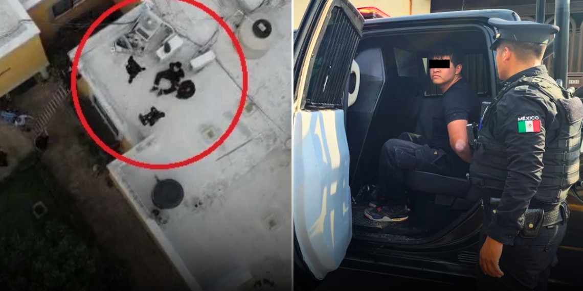 Aerial View of a Rooftop with Three People Circled in Red, Suggesting Suspects. - Apoyo Regio