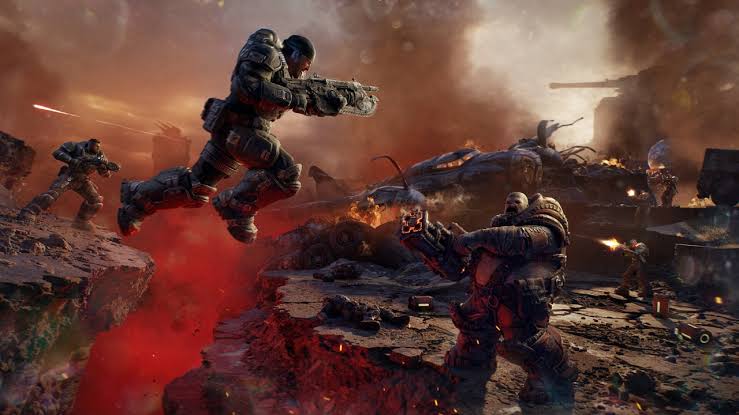 Soldiers in Heavy Exosuits Rushing Across a Cratered Battlefield Amid Explosions and Lava-red Smoke. - Apoyo Regio